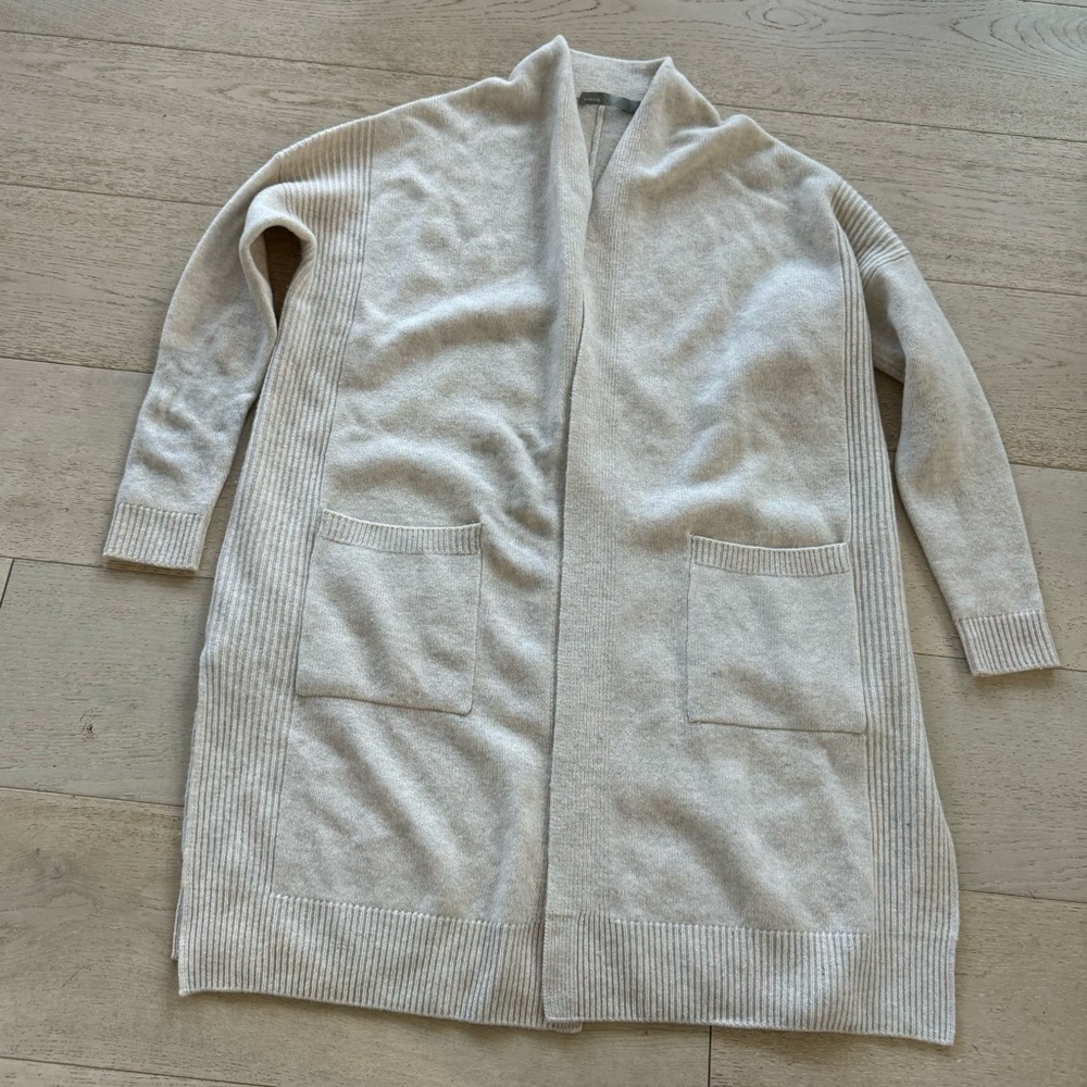 Vince Cashmere Open Front Cardigan Sweater Size XS oatmeal